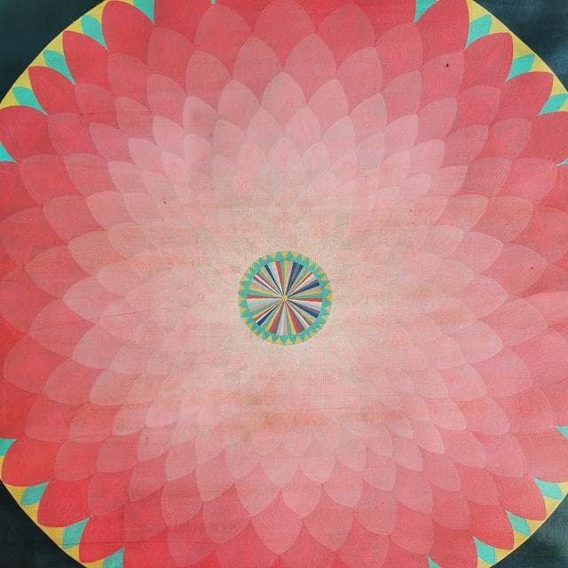 蓮　ロータス　コスモ（宇宙）　曼荼羅　アンティーク大　：　タンカ　仏画（額縁なし