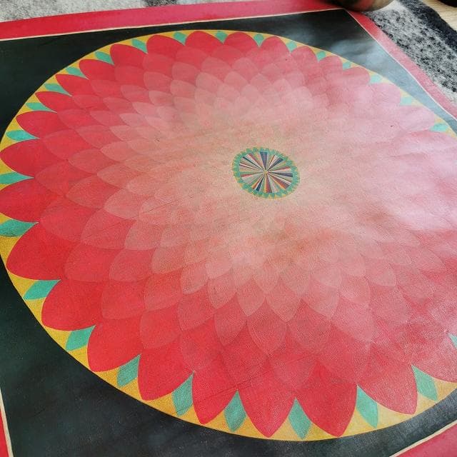 蓮　ロータス　コスモ（宇宙）　曼荼羅　アンティーク大　：　タンカ　仏画（額縁なし