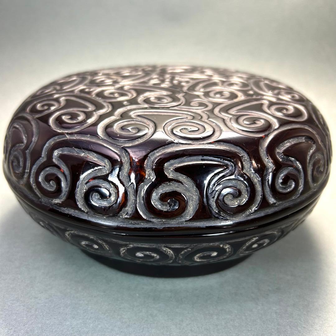 食籠　『唐物　倶利彫　隨竹庵箱書』　随竹庵　堆黒　識箱　中国美術