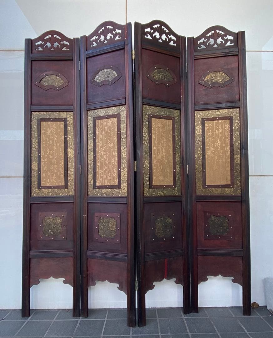 唐物 中国风の骨董品木屏風　年代不詳、骨董品　入手困難　割引相談可2