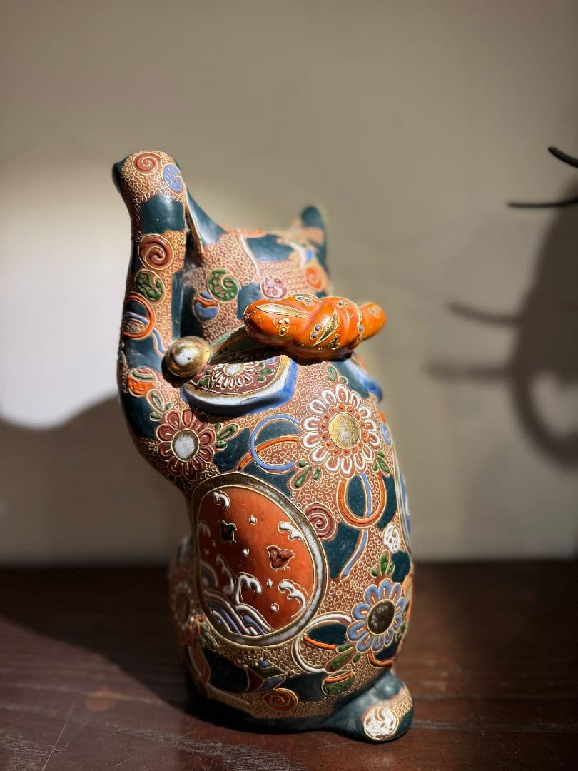 美術品 陶器製 九谷燒 招き猫　置物