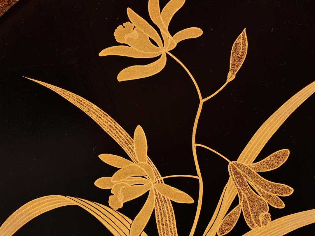 BJ417 時代輪島塗 図替草花金蒔絵 四客 吸物盆 菓子盆 丸盆 大聖寺 梨地