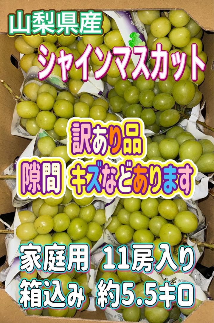 山梨県産ぶどう⭐️シャインマスカット⭐️家庭用訳あり品11房入り箱込み約5.5キロ