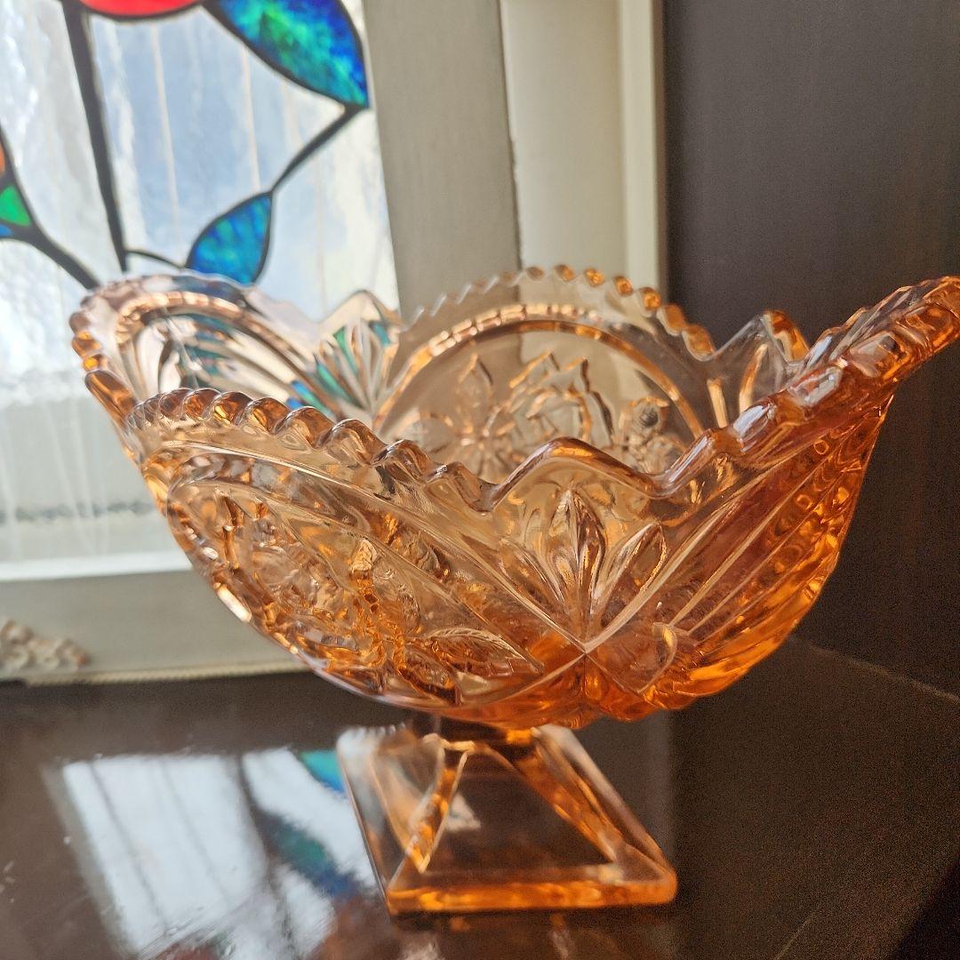 ピンクアンバー　薔薇のコンポート　フラワーベース