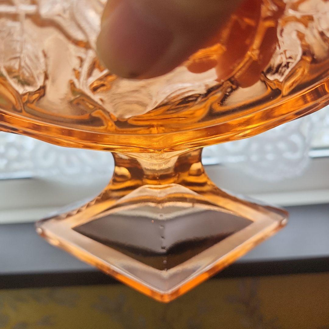 ピンクアンバー　薔薇のコンポート　フラワーベース