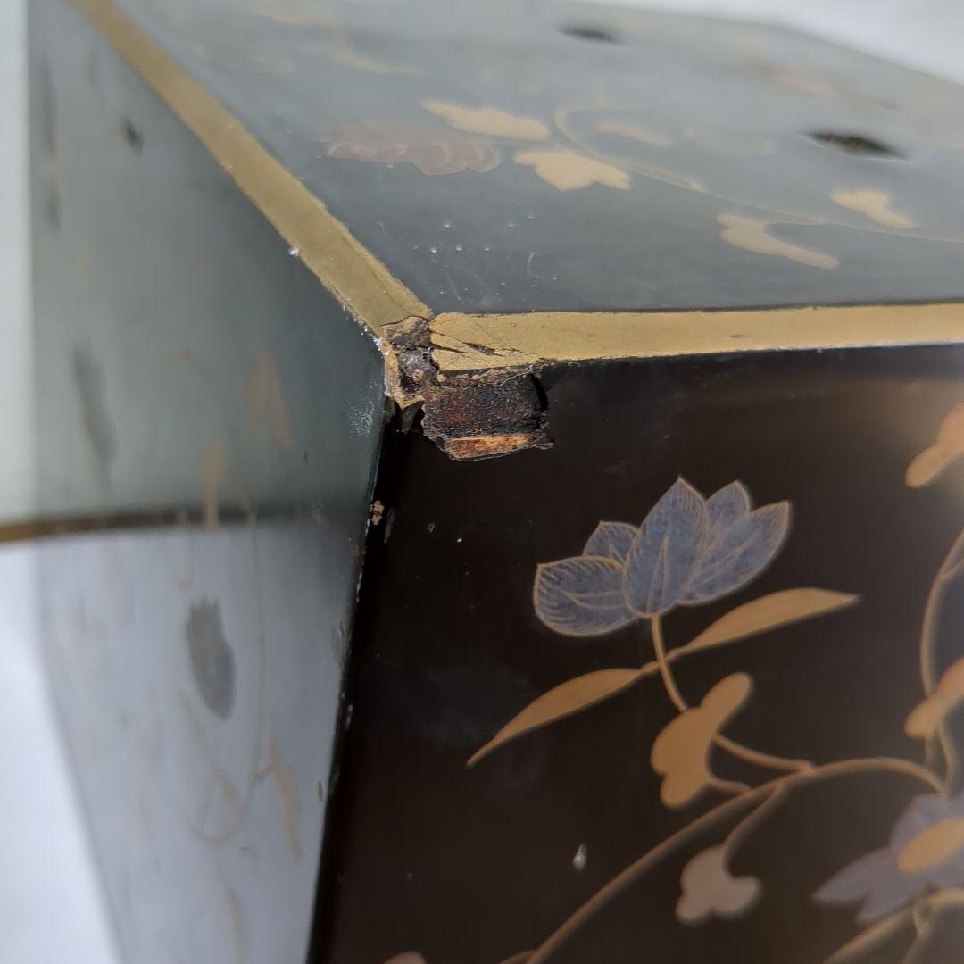 漆鏡箱　鉄線紋様　漆塗り小引き出し　レトロ