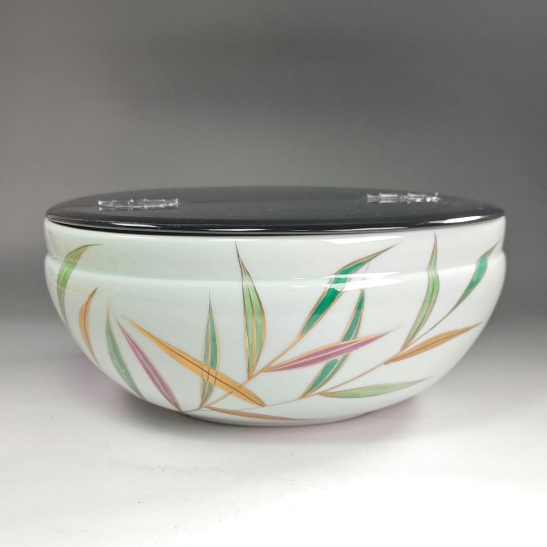 ウ245 水指『洞華造』『色絵芦　平水指　共箱』茶道具　塗蓋