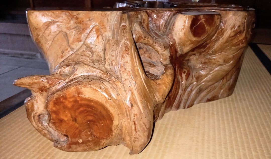 火鉢 彫刻 インテリア装飾 鯉の滝登り 無垢材 一刀彫 欅 地松 国産材