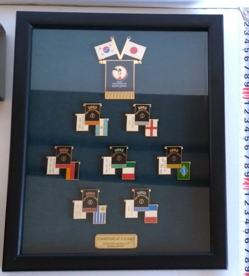 ワールドカップ 優勝国旗ピンバッジオフィシャルフレームとプレミア席記念品【美品】