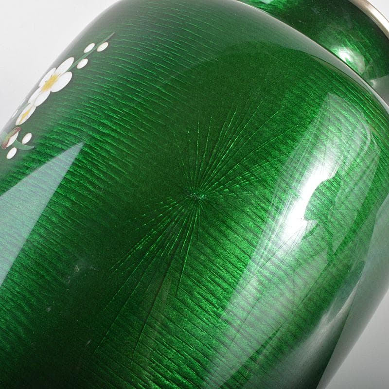 七宝焼　相互七宝造　緑光釉四君子文　七宝花瓶　唐木台付　共箱　D　R6973B