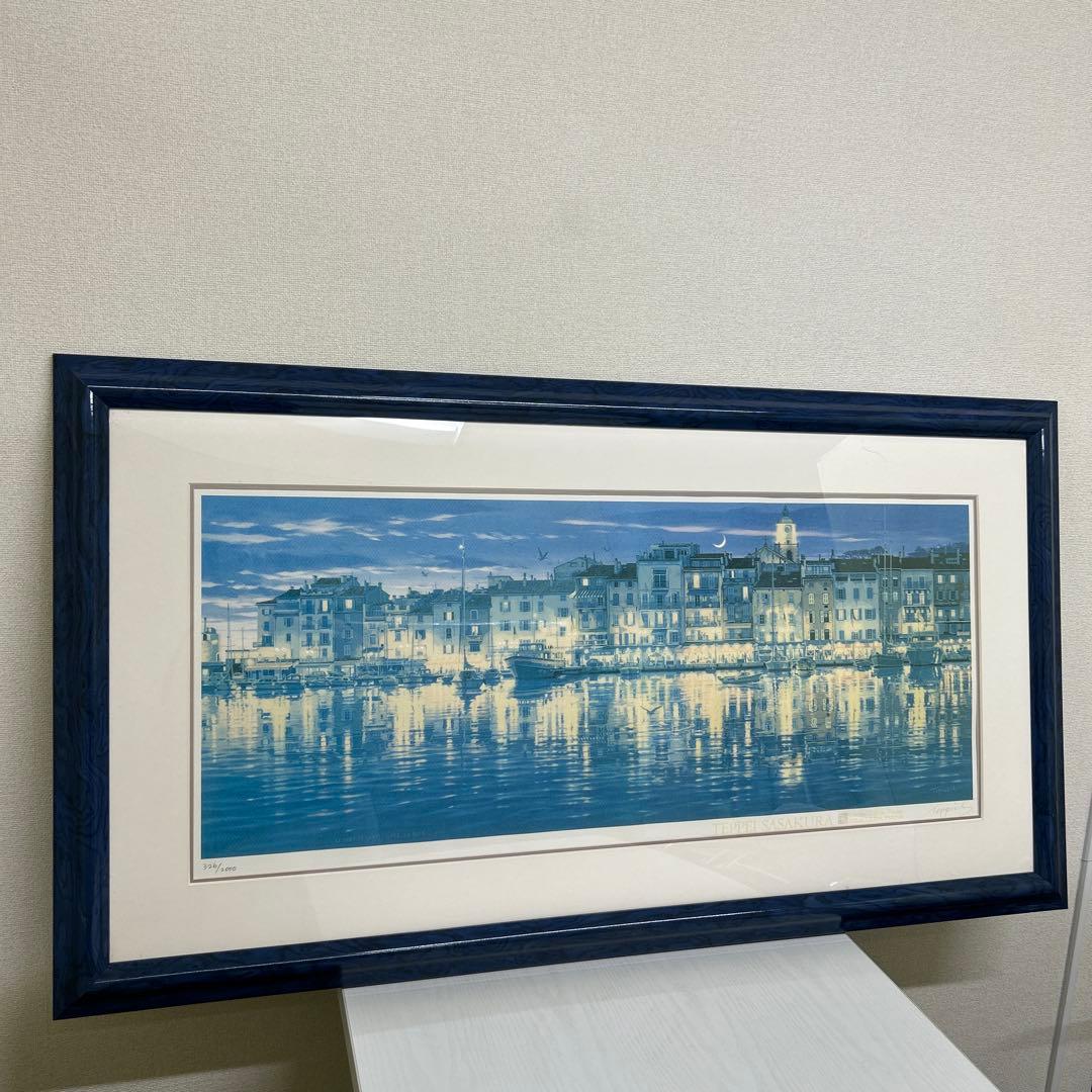 【真作】笹倉鉄平サントロペ　36×90cm 額64×118cm