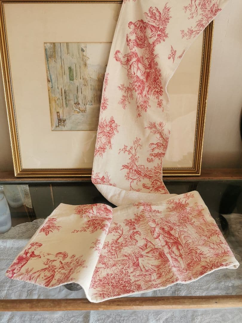 アンティークトワルドジュイ 子供とカップルと天使 田園風景 ランナー マフラー