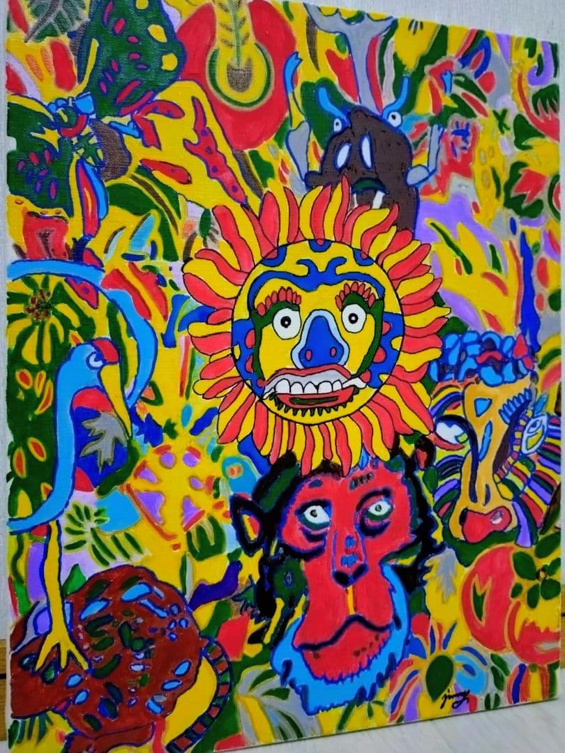 【F6号】ジミー大西【サークル】手描き/表裏サイン有/油彩/アクリル/絵画/額縁