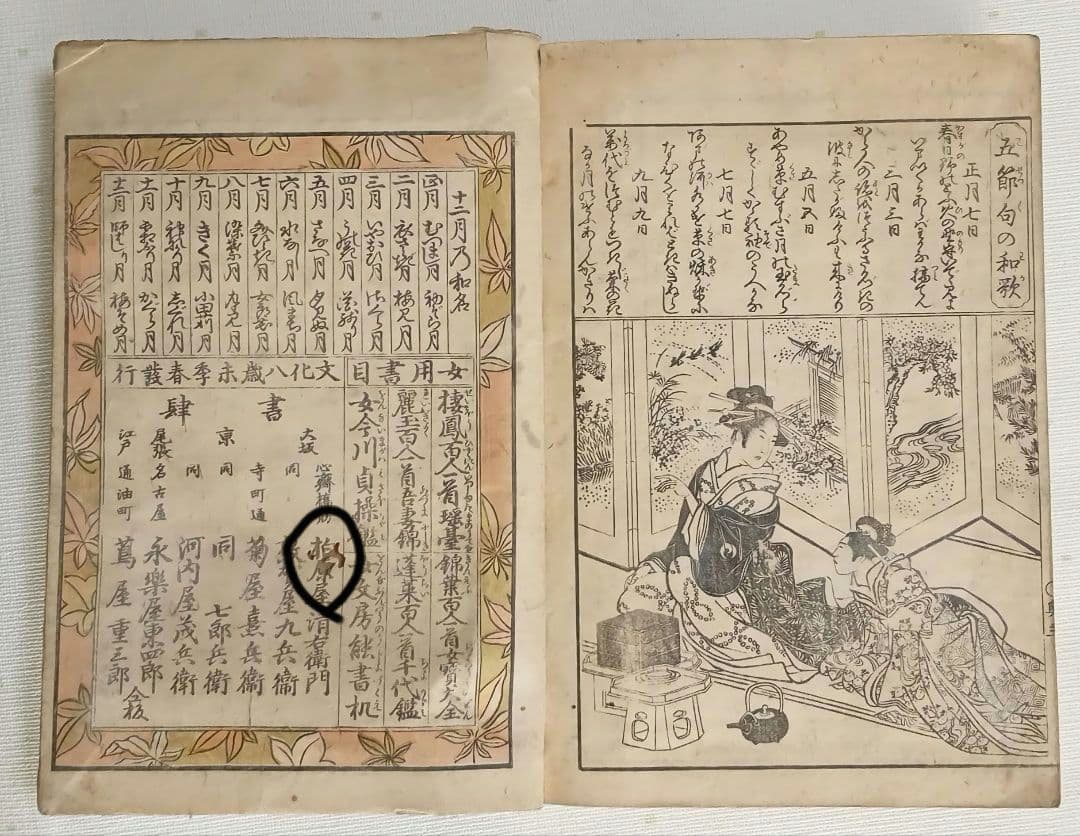 麗玉百人一首吾妻錦（大型版画本色刷り三丁後黒摺) 版元蔦屋重三郎、文化8年出版