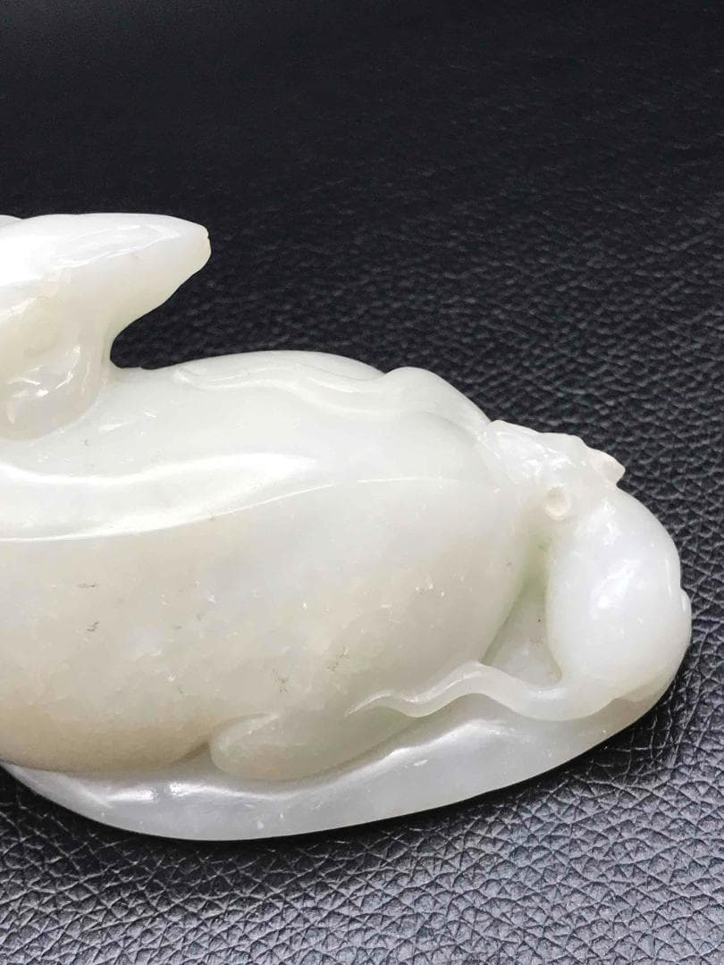 清時代　和田玉　瑞鼠　和田白玉彫り　古玉石　時代物　賞物　中国古美術(F-32)