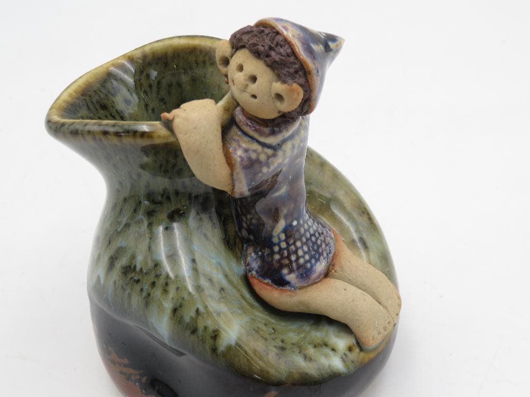 砥部焼 森元 青芳 花瓶 花入れ 小物入れ 陶器 置物 オブジェ 青芳人形