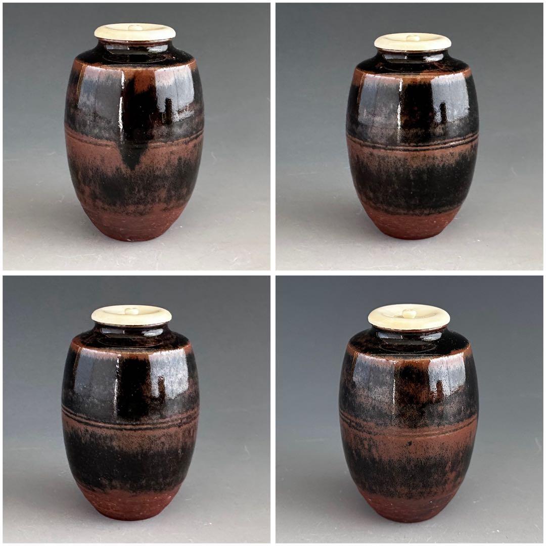 茶道具　古瀬戸写　茶入　濃茶器　山口錠鉄　共箱　仕服付　稽古　茶事　陶芸　瀬戸