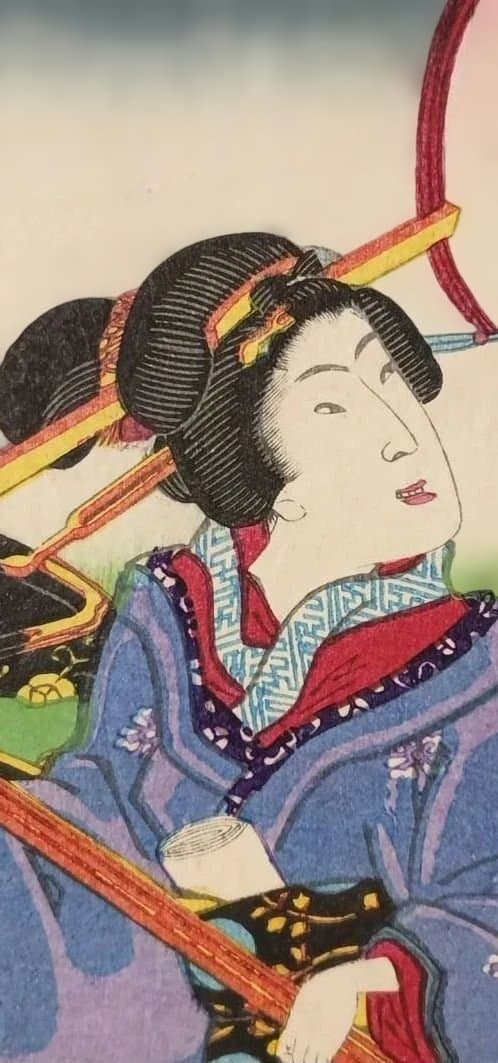 浮世絵版画、よし原十二月の内花見月落合芳幾画、明治2年（1869)出版