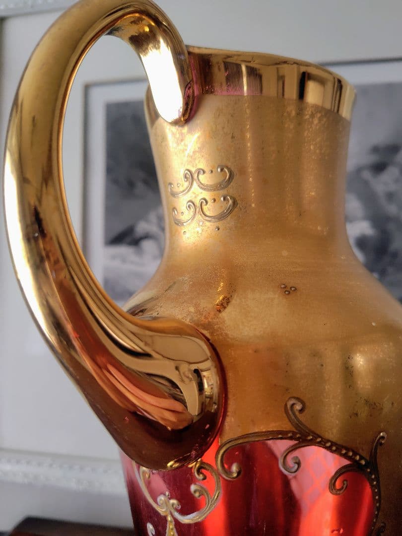 ♥チェコスロバキア製　ボヘミアガラス花瓶　Ｈ３１．５cm