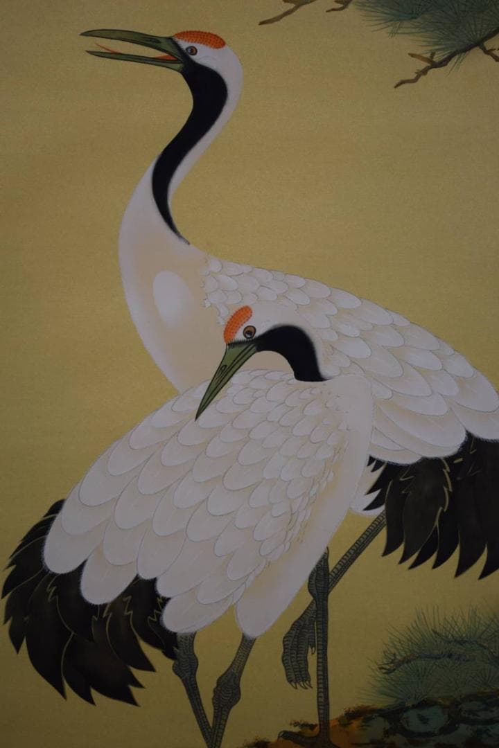 真作/久志/松上双鶴図/桐共箱付/布袋屋掛軸HF-922