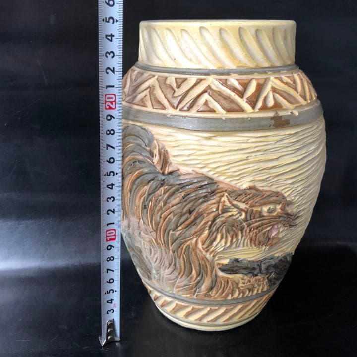 人間国宝級◆蔵から凄い迫力のある虎の壺が出てきた、壺、花瓶、花道具、茶道具