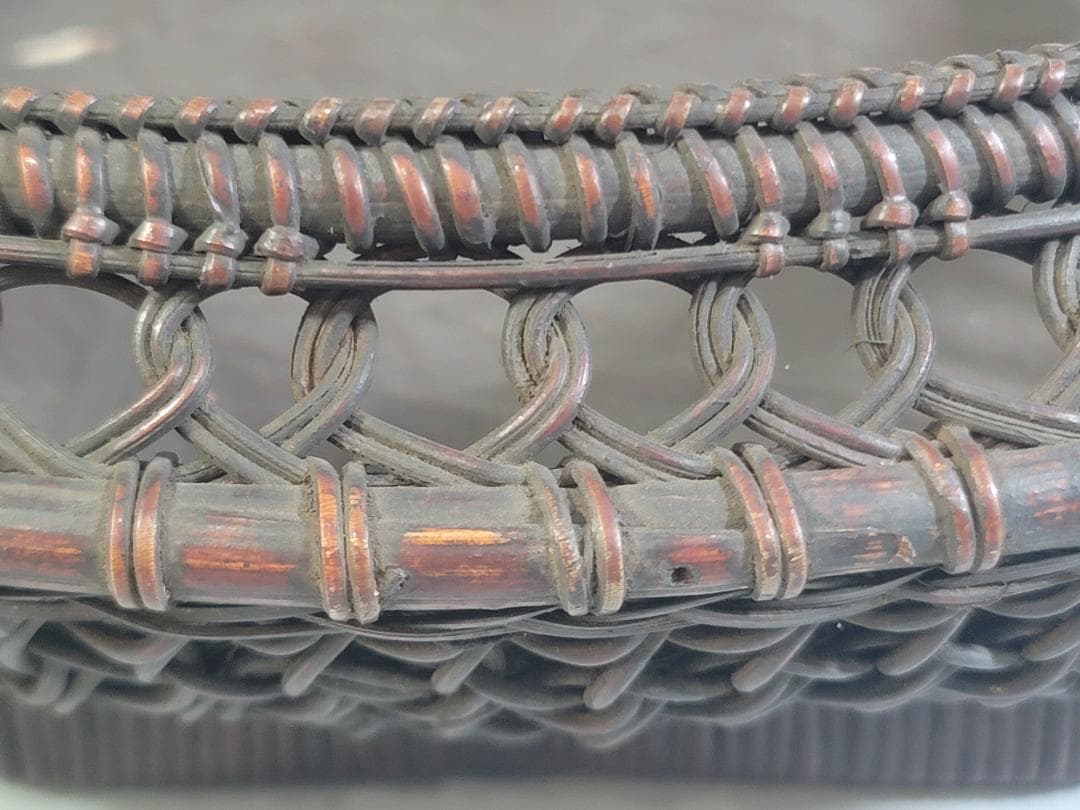 茶道具 竹網籠 炭斗 時代物 DT533