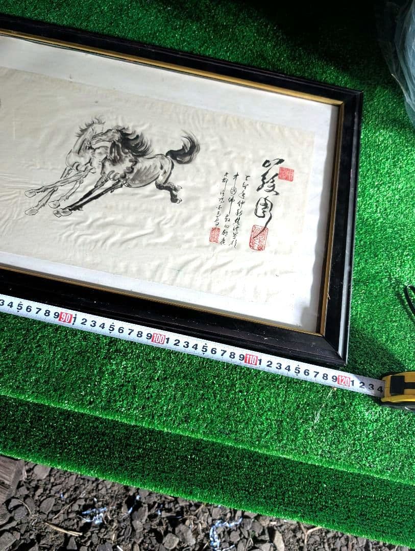 中国骨董　水墨画　中国の馬の絹の絵馬の芸術の絵絹の芸術の絵8頭の馬の絵　徐悲鴻