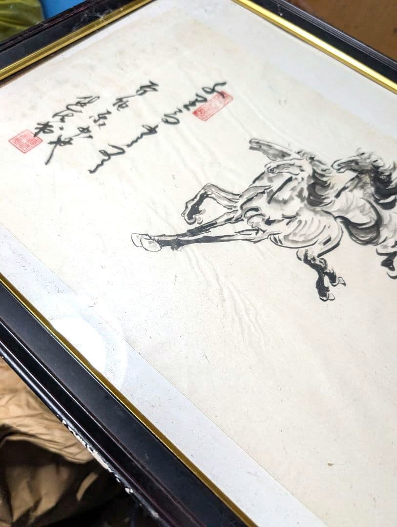 中国骨董　水墨画　中国の馬の絹の絵馬の芸術の絵絹の芸術の絵8頭の馬の絵　徐悲鴻