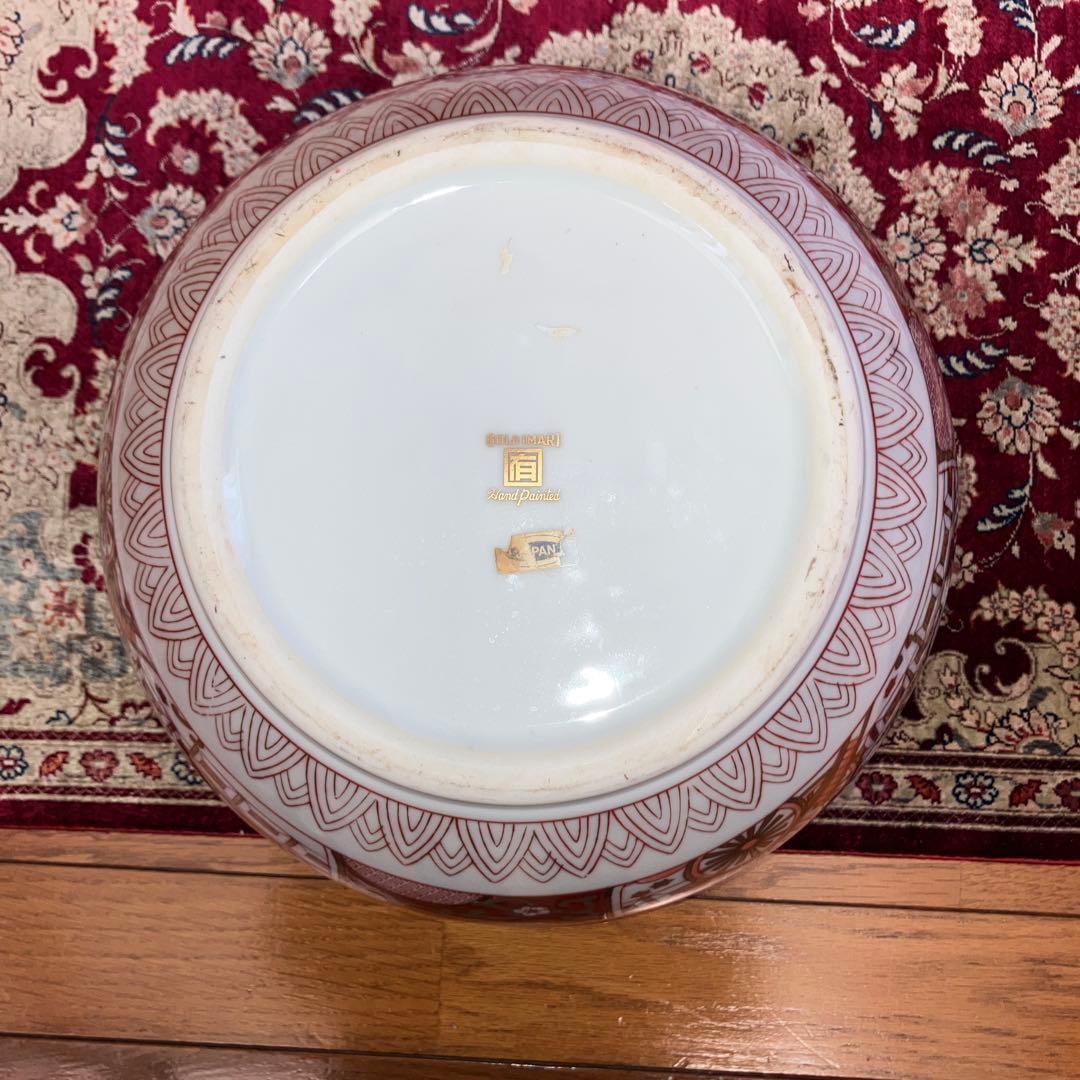 赤と白の花柄陶器鉢