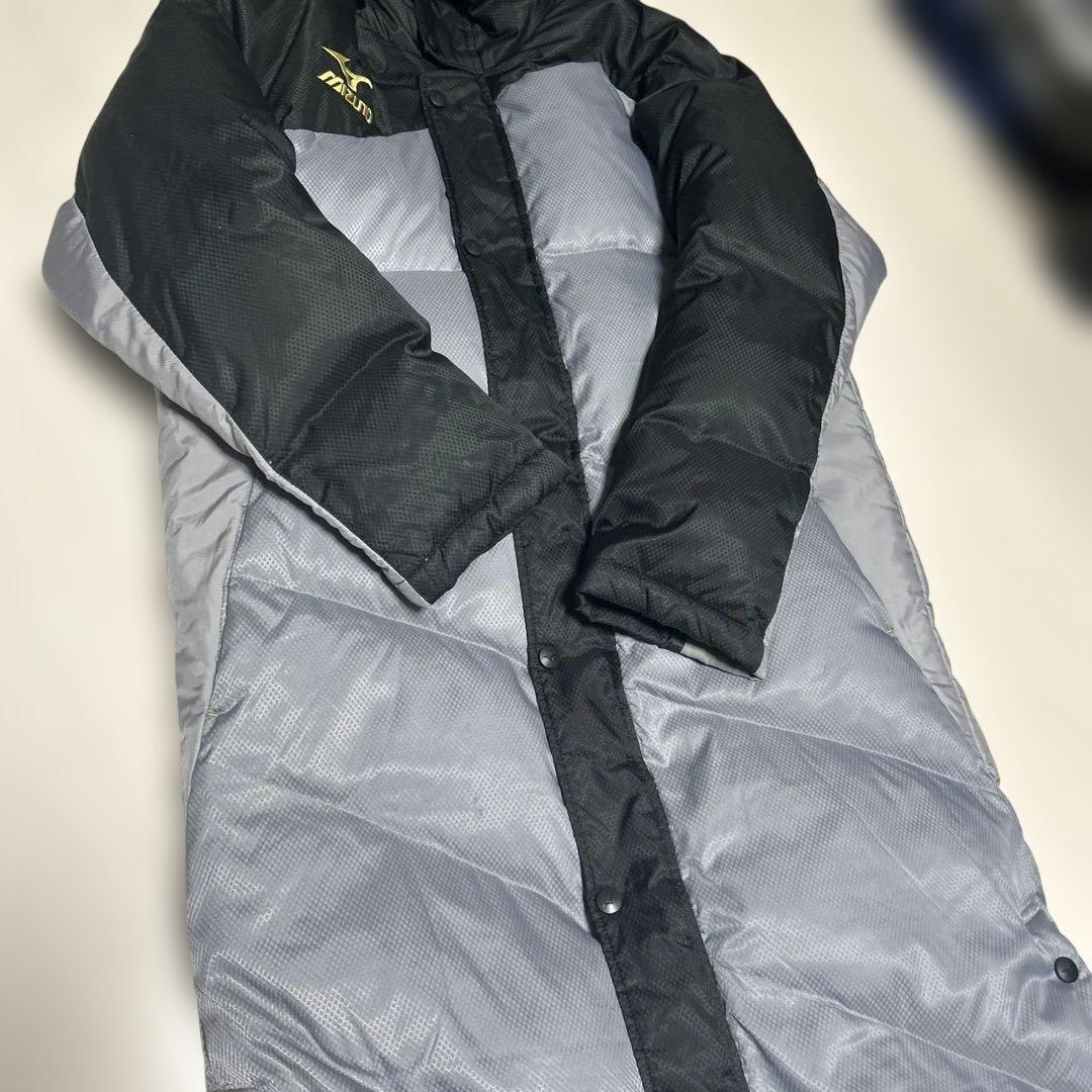 美品　Mizuno フード付き ダウン　ベンチコート ブラック/グレー