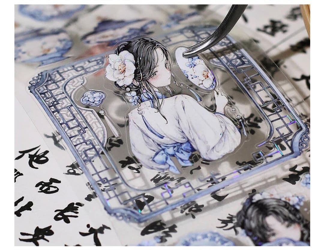 J1016＃等烟雨(模切贝壳光)野葵切り売り海外人物マステ女の子