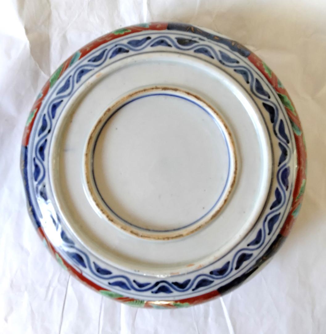 陶器 大深鉢(小) 荒波に獅子・牡丹・鳳凰 色絵 二重鉢揃い Ab-319