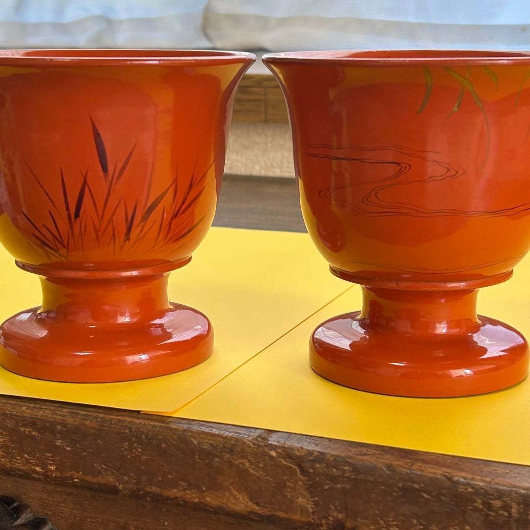 明治期 盃洗 蛙と水鳥図柄 2個セット