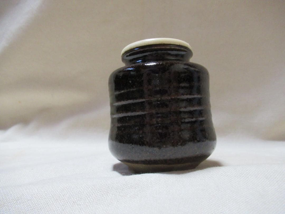 膳所焼　翁写　茶入　共箱