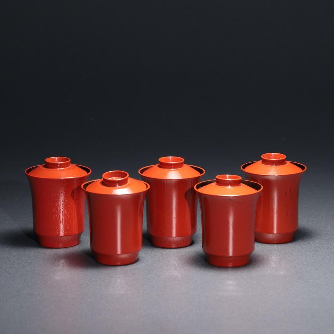 朱漆　箸洗　小吸物椀5客　表完　茶懐石　R1368お12