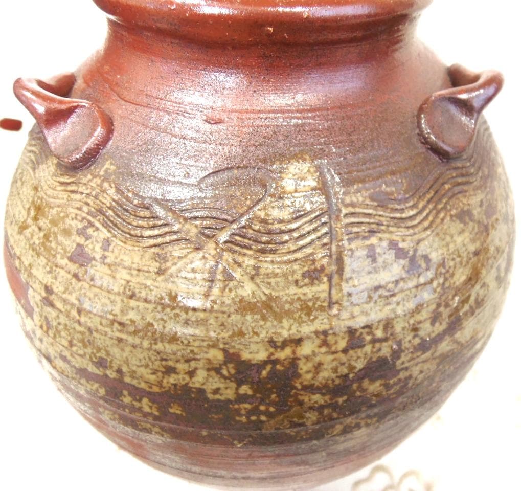 安土桃山時代の陶印 備前焼 古備前 三耳茶壺 花瓶 骨董 花器 和風