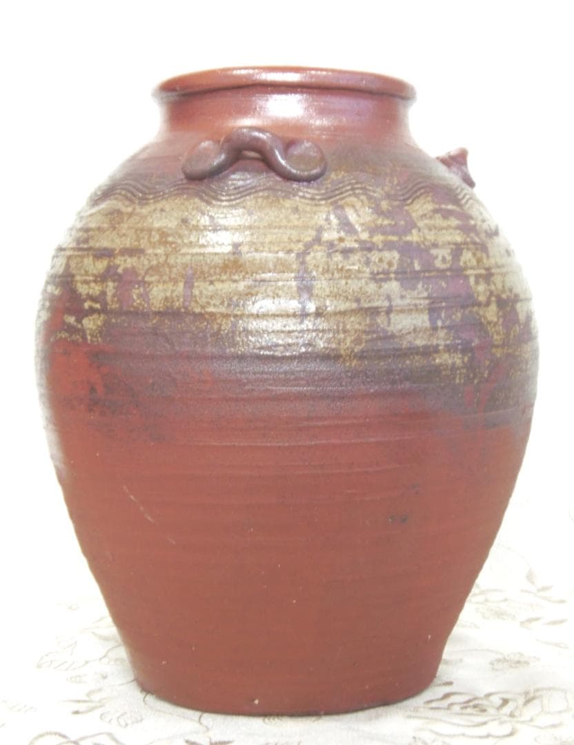 安土桃山時代の陶印 備前焼 古備前 三耳茶壺 花瓶 骨董 花器 和風