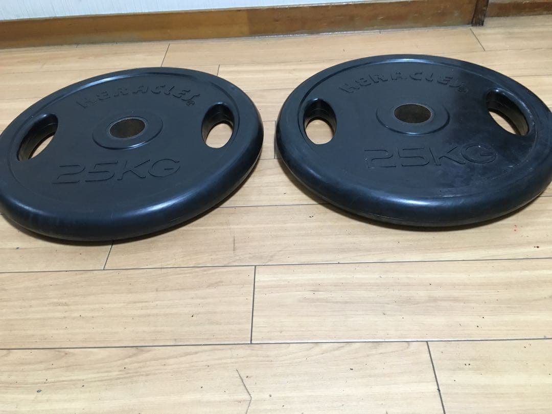 ①HERACLES バーベルプレート 25kg x 1枚穴径50mm(同時購入)