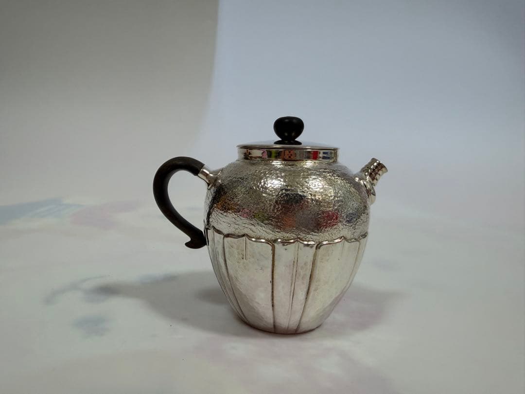 純銀製 菊文 唐木手 急須 銀瓶 煎茶道具