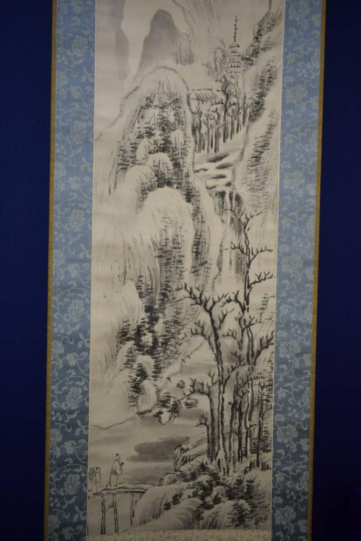 複製/頼山陽/山水人物画賛/工芸/絹表装/布袋屋掛軸HI-149