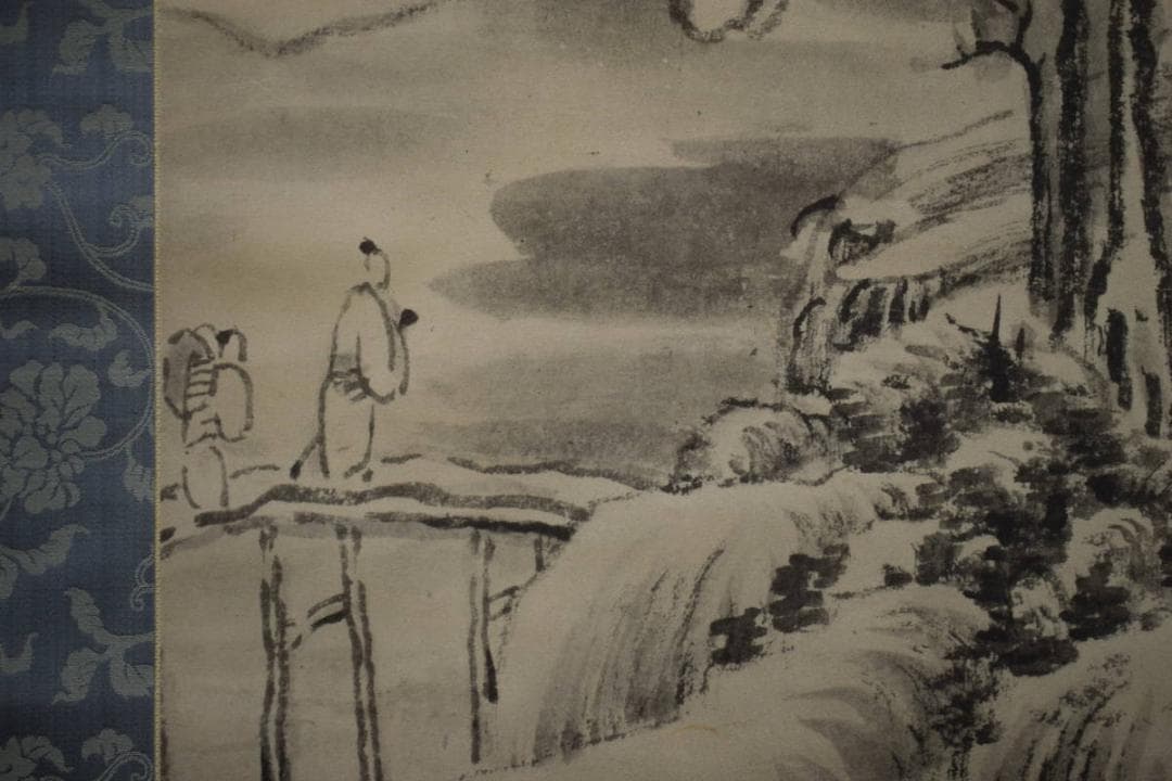 複製/頼山陽/山水人物画賛/工芸/絹表装/布袋屋掛軸HI-149