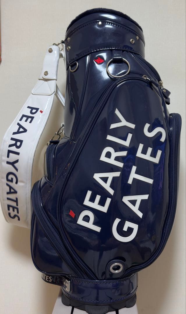 【美品】PEARLY GATES ゴルフキャディバッグ エナメル。ネイビー