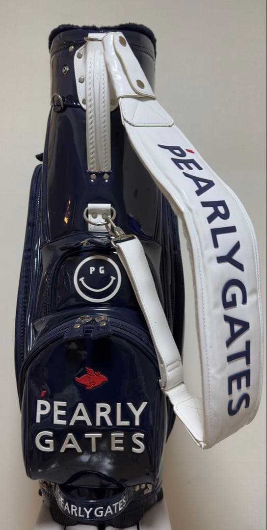 【美品】PEARLY GATES ゴルフキャディバッグ エナメル。ネイビー