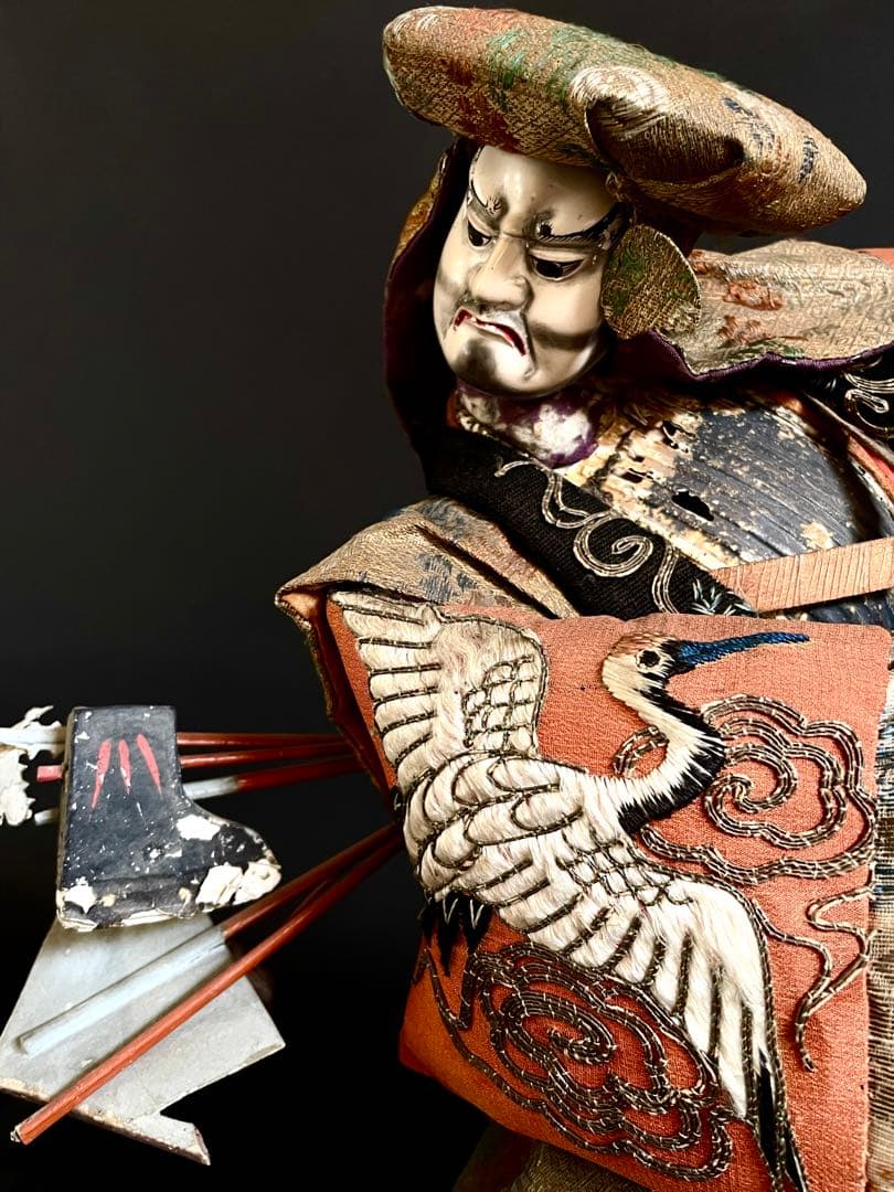 「母」 江戸期 特大 竹田人形 時代人形 武者人形 衣装人形 木製箱 （柱）