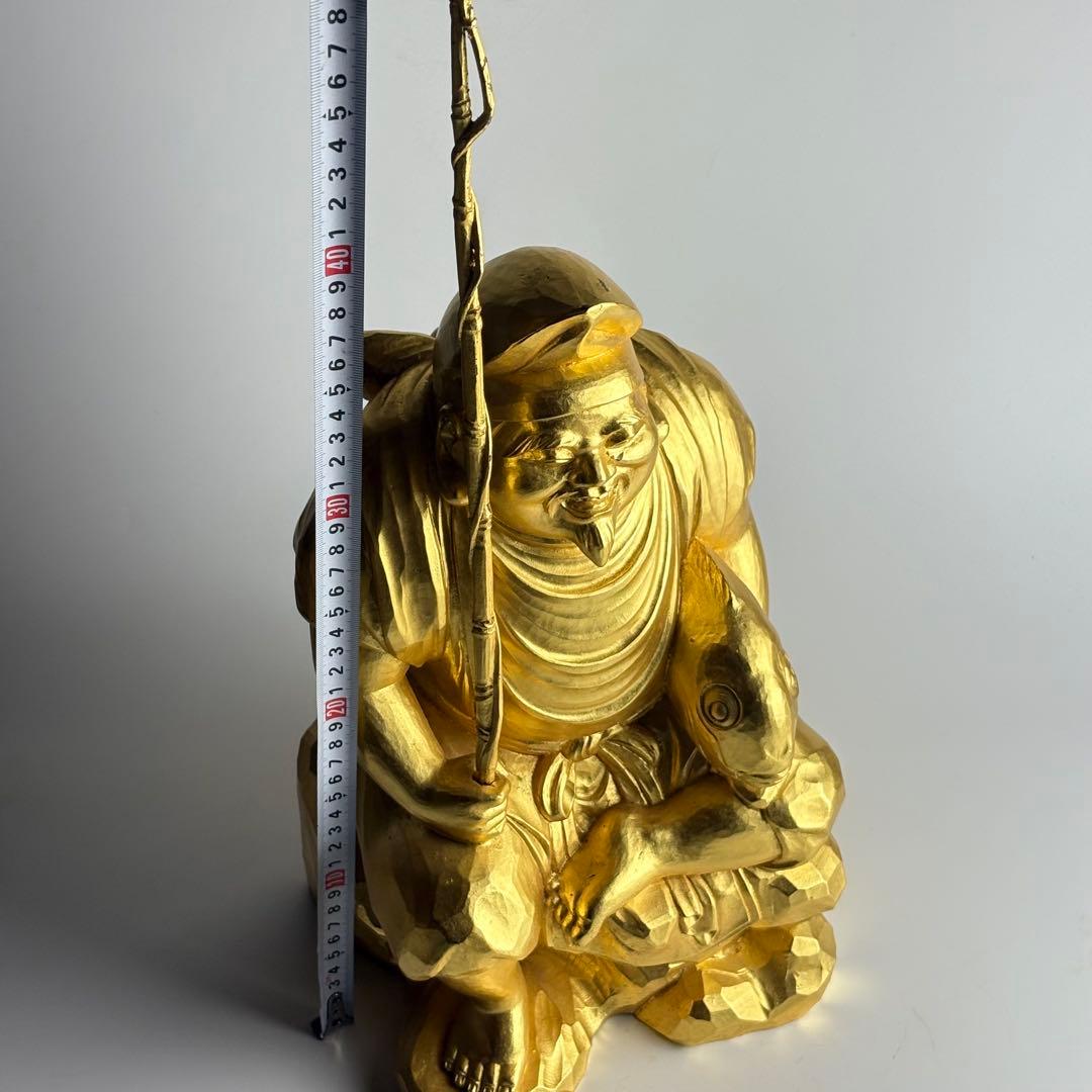 仏師 先崎栄伸 銅ブロンズ 金箔仕上『恵比寿』置物 共箱 定価68万円 仏教美術