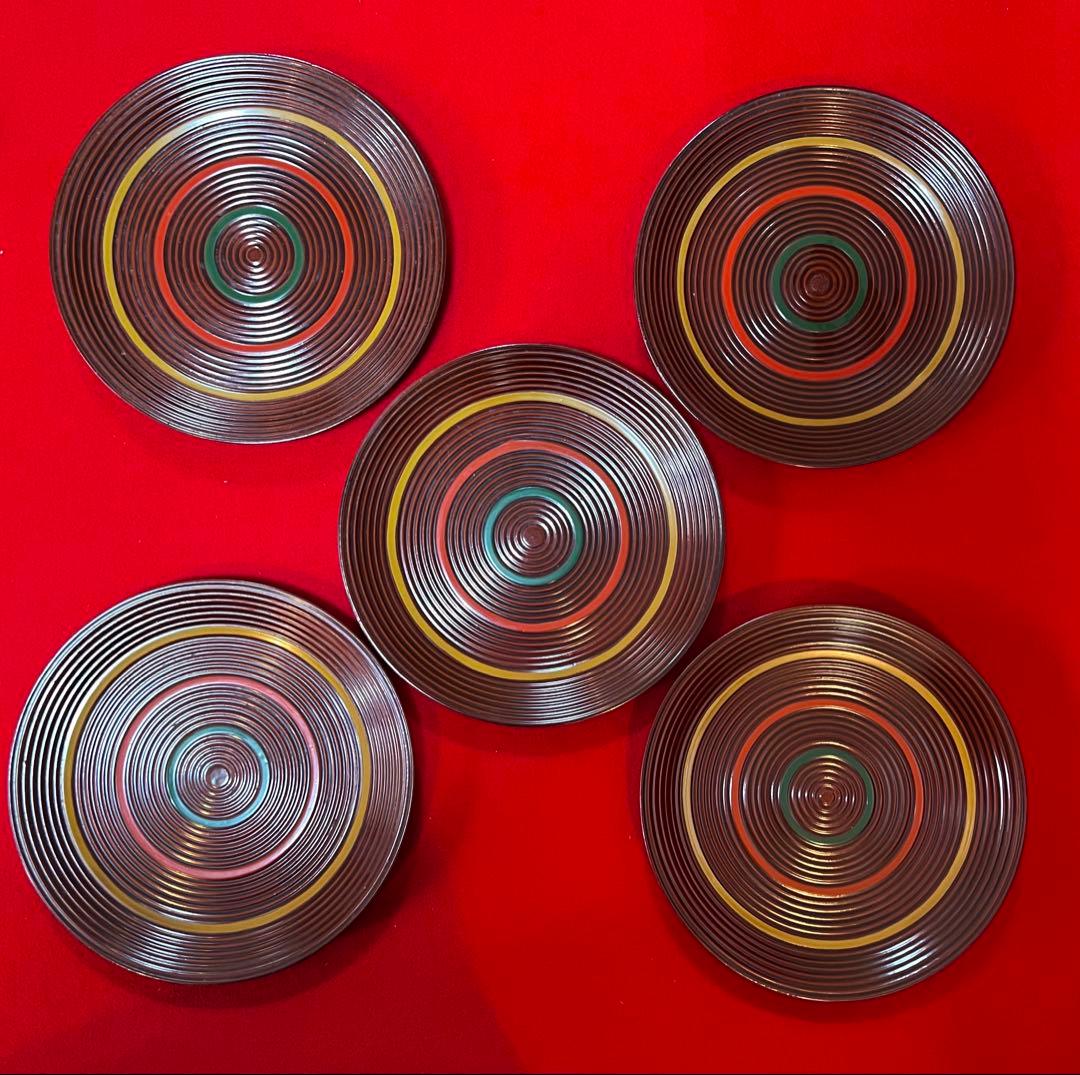 茶道具 古道具 菓子器 菓子盆 丸盆 独楽盆五枚 箱付き