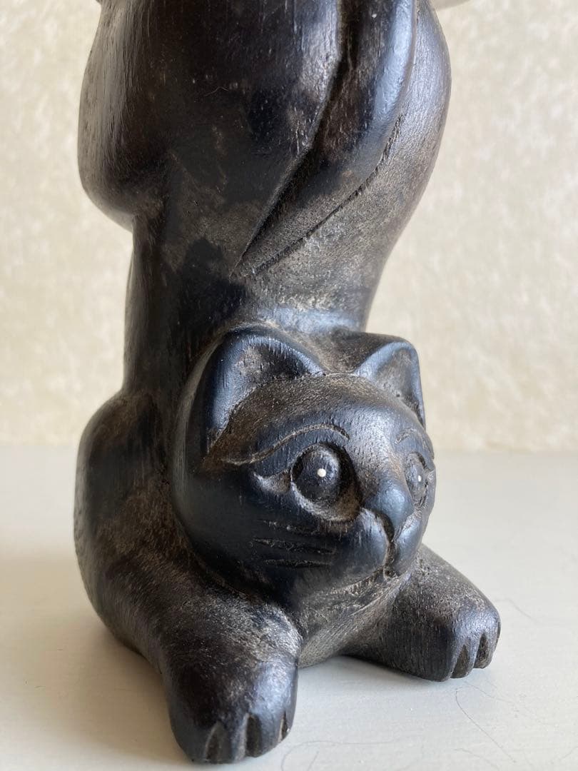 ◾️アジア〜中近東 アンティーク 木彫　猫 台｜プリミティブアート 民藝 オブジェ