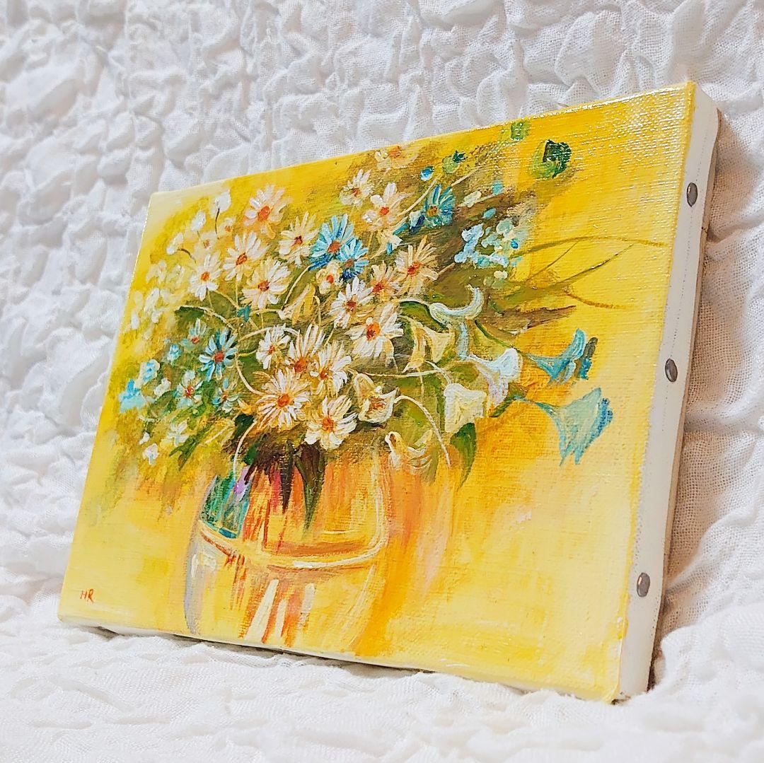 油絵 絵画 【白と青い花】