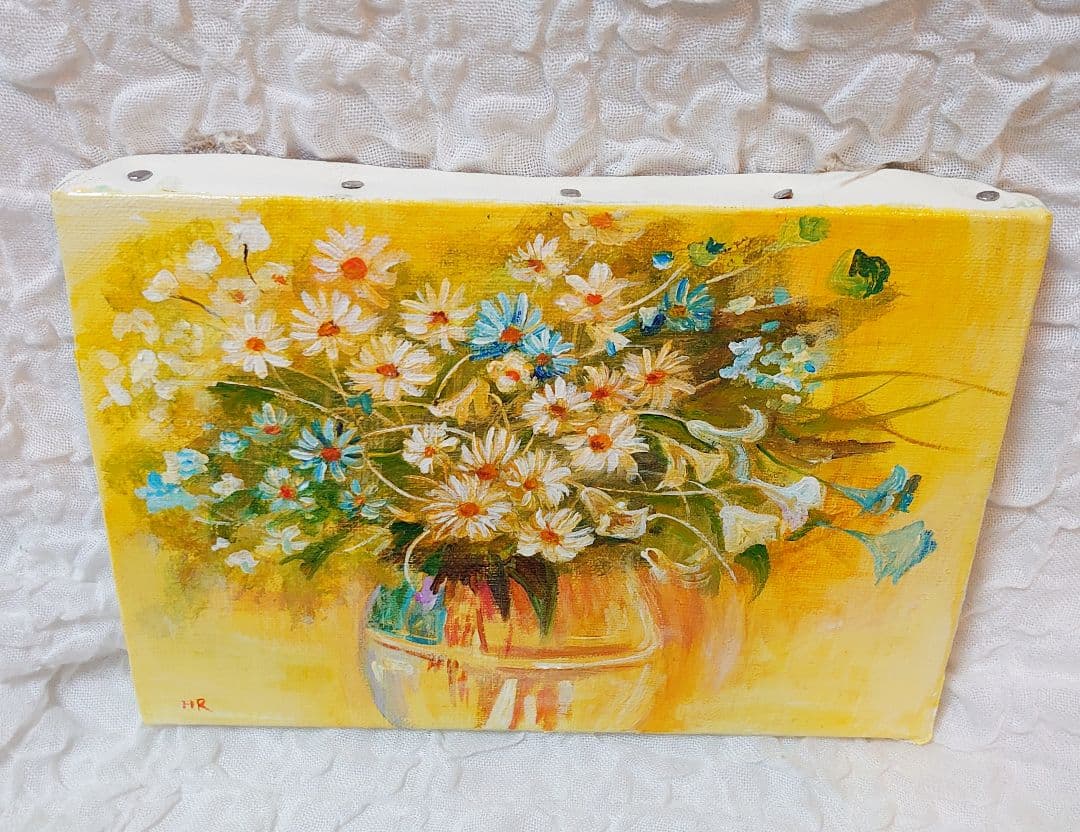 油絵 絵画 【白と青い花】