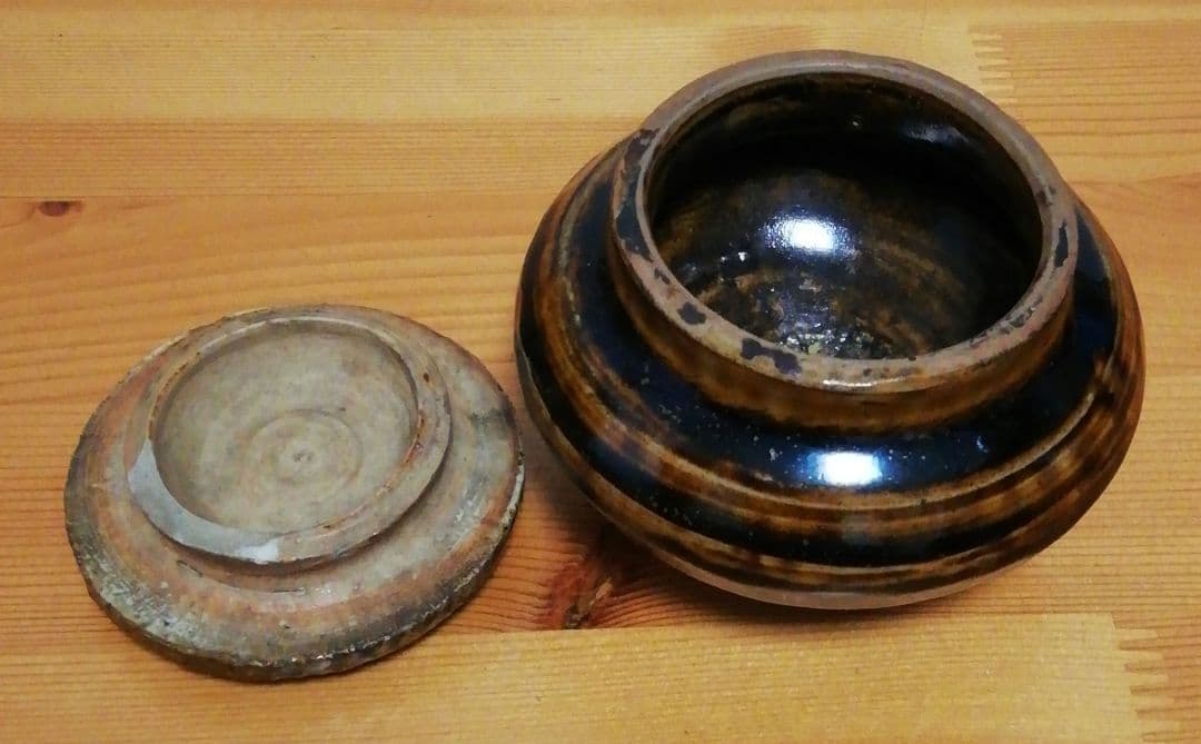 透月斎書付　朝鮮唐津　銘『塵外』　茶入　共箱　仕服付　替蓋付　茶道具